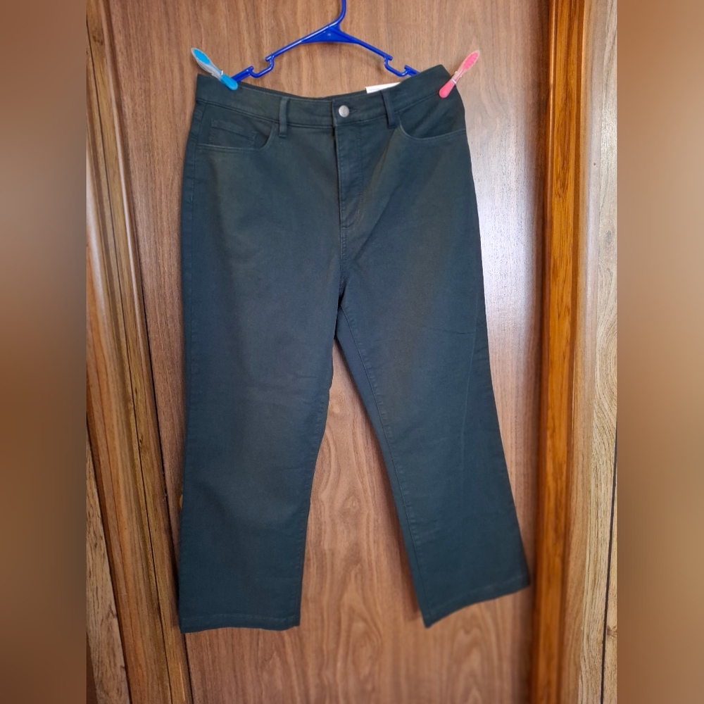 LOFT Dark Green Straight-Leg Pants
